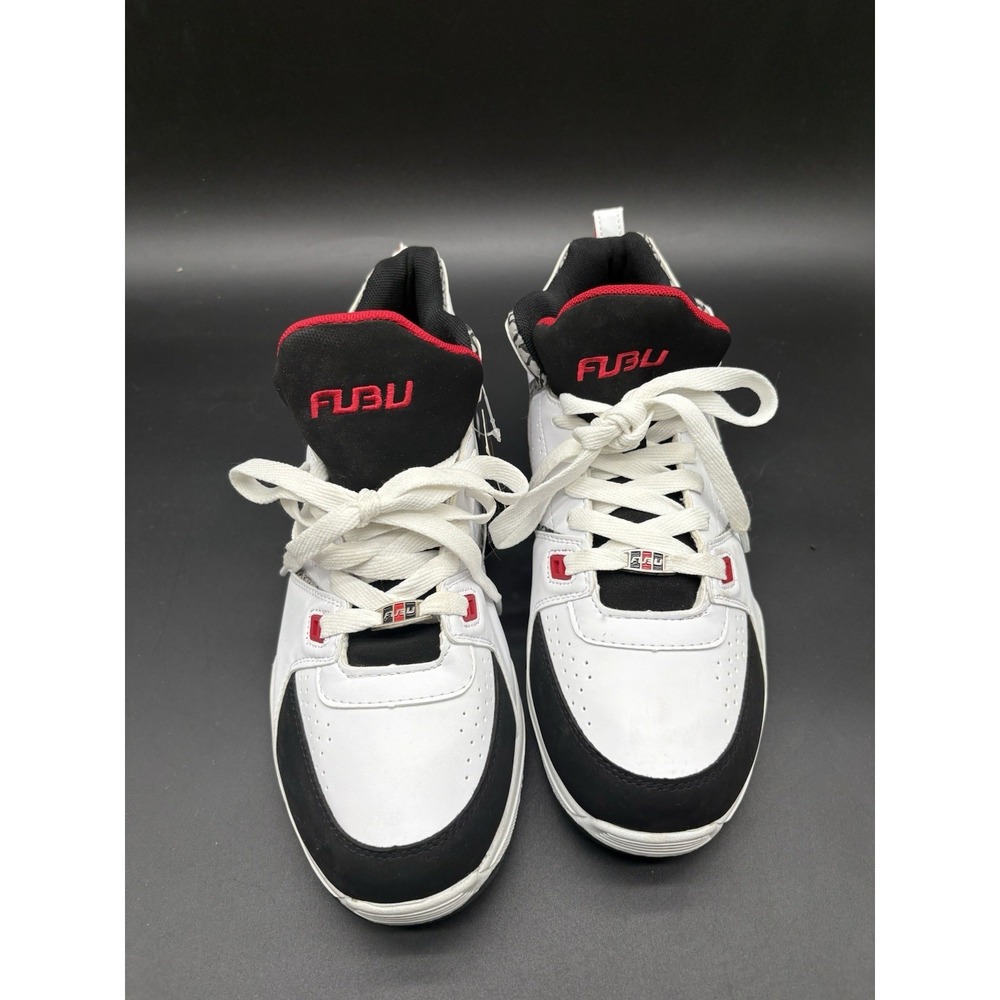 FUBU Men's White Black Red Mid Top Sneakers Sz 10.5 Vintage Y2K 90s Style NOS - Picture 2 of 16